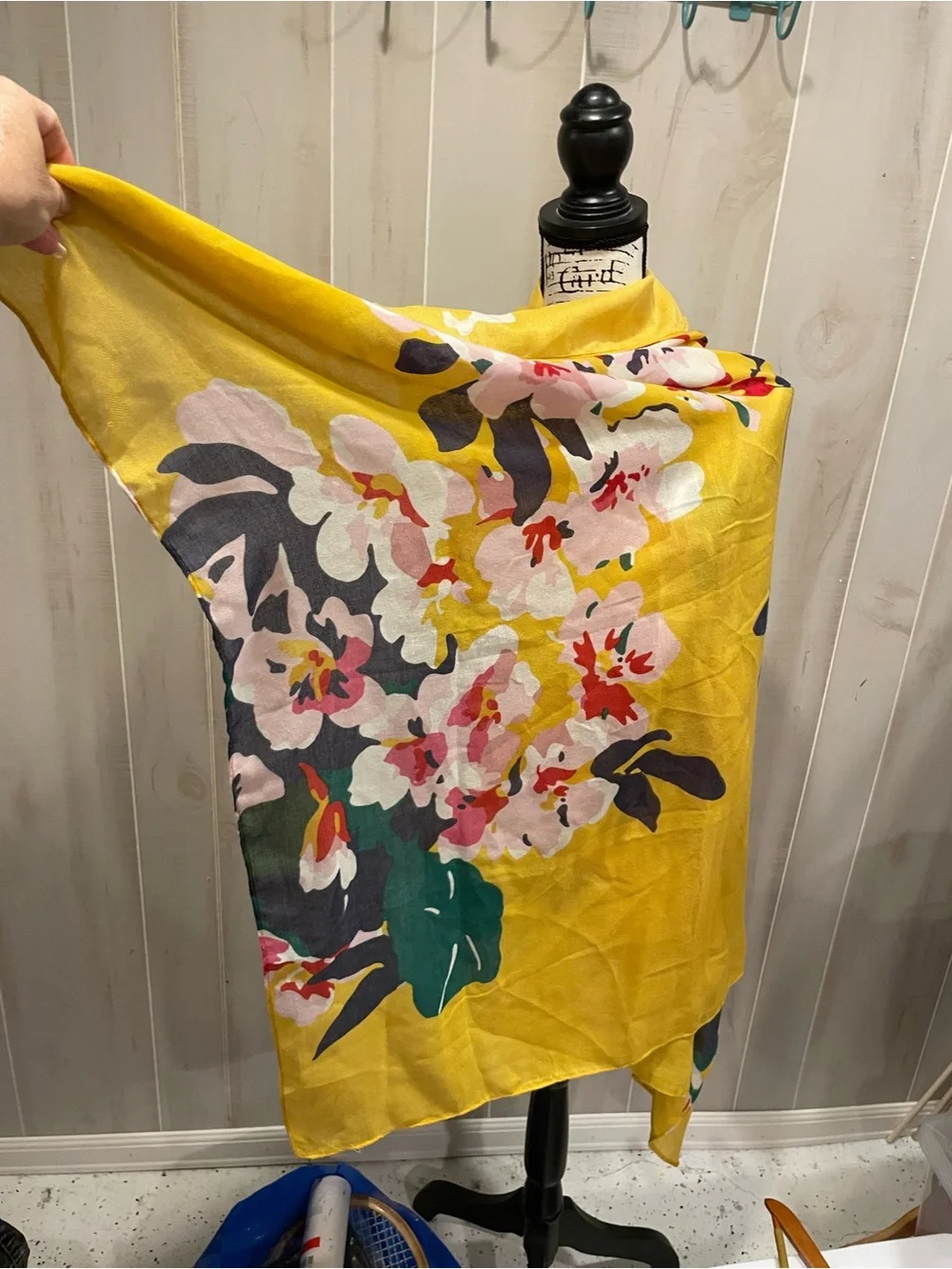 Cute Y2K style oversized gauzy banana floral scarf shawl wrap